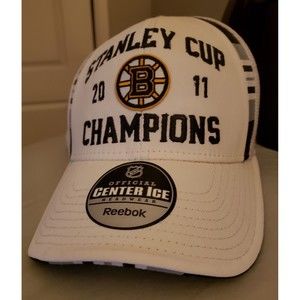 Stanley Cup Champions Hat White Gold Boston Bruins Center Ice NHL 2011 OSFA